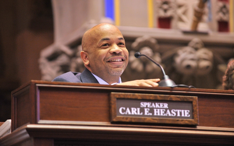 Assembly Speaker Carl Heastie at his desk in the state Capitol