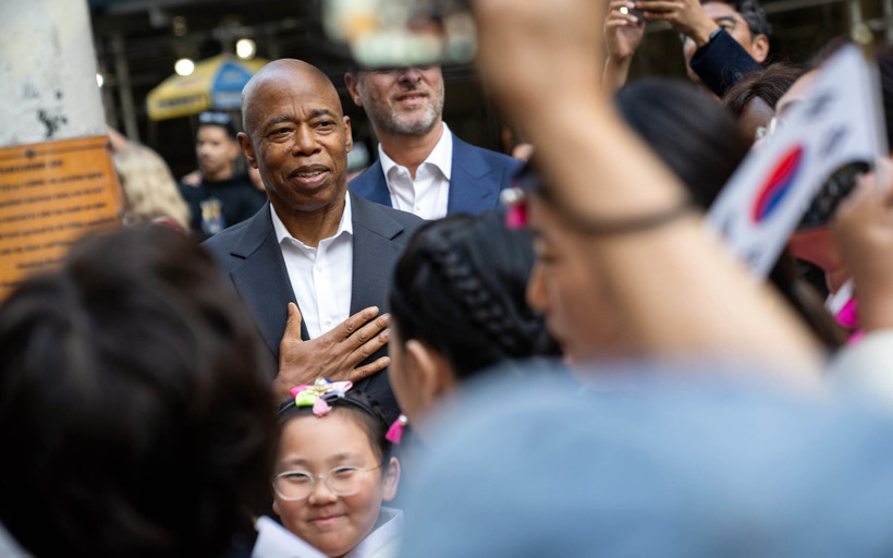 NYC Mayor Eric Adams delivers remarks at a flag-raising ceremony for the Republic of Korea in Bowling Green Park, NYC.