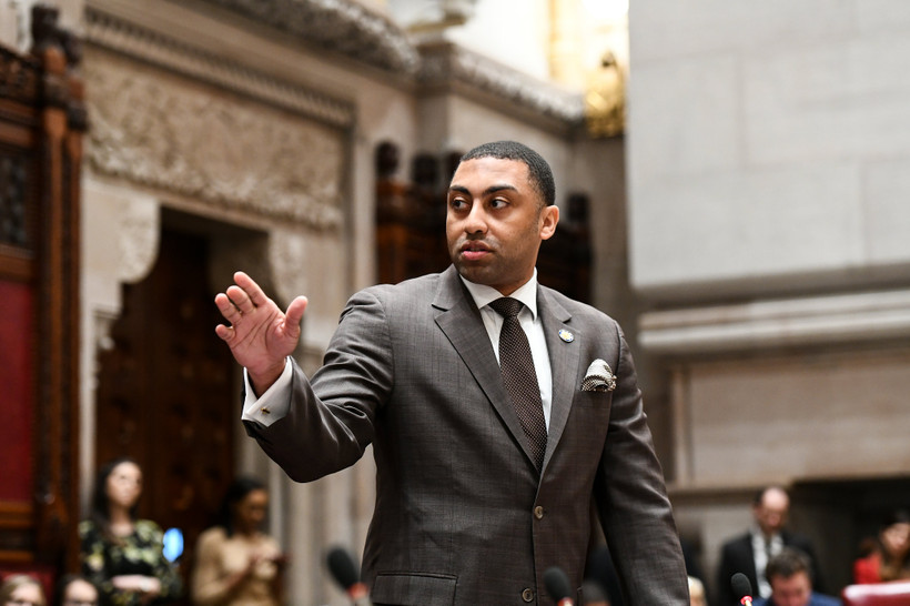 State Senator Jamaal Bailey is shown during a senate session at the NY State Capitol in 2019.