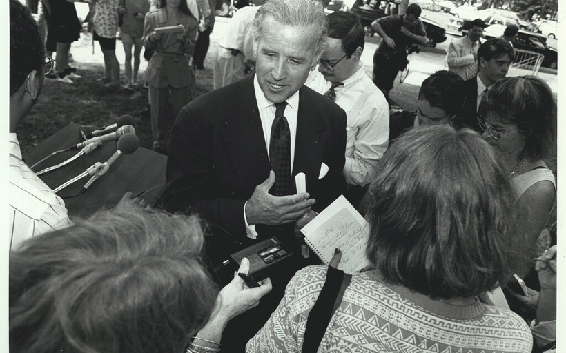 Joe Biden talking with reporters in 1994