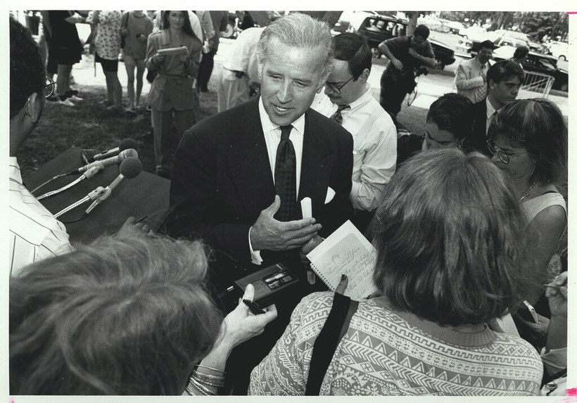 Joe Biden talking with reporters in 1994