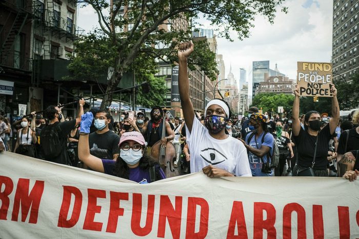 New York City protesters demand the defunding of police June 29, 2020. Earlier that month, as the demand to defund spread nationwide, the Minneapolis City Council pledged to replace the city’s police department with a community-led public safety system.