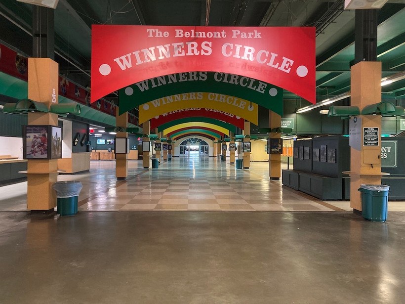An empty Belmont Park Winners Circle on May 4, 2023.