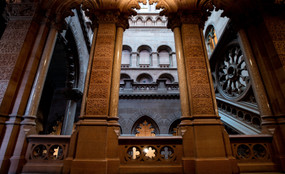 An ornate Senate staircase in New York's Capitol building in Albany