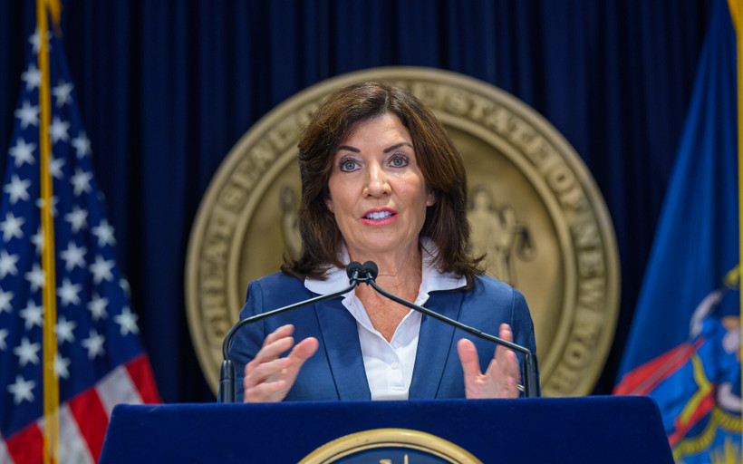 Hochul at a podium