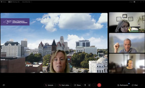 A screenshot of a zoom meeting between local social services officials and OTDA officials.