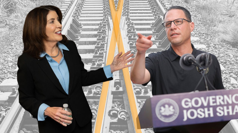 Governors Kathy Hochul and Josh Shapiro spliced together