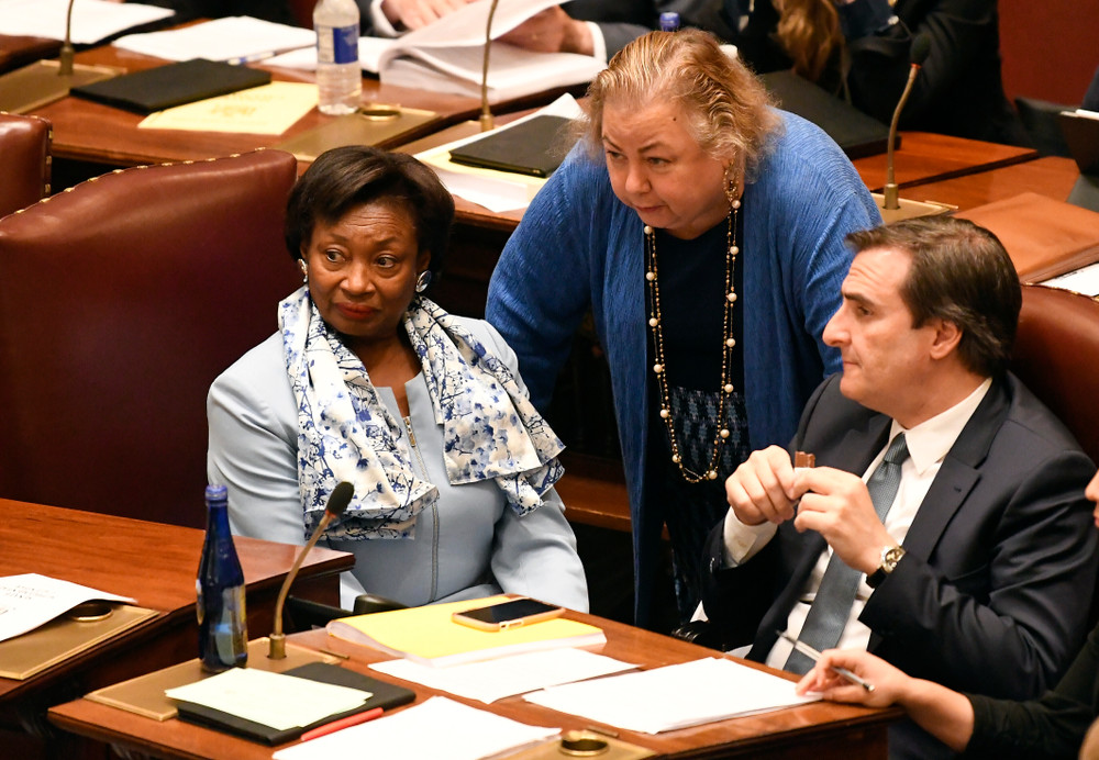 Andrea Stewart-Cousins, Liz Krueger, and Michael Gianaris in the state Senate