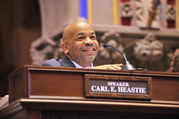 Assembly Speaker Carl Heastie at his desk in the state Capitol