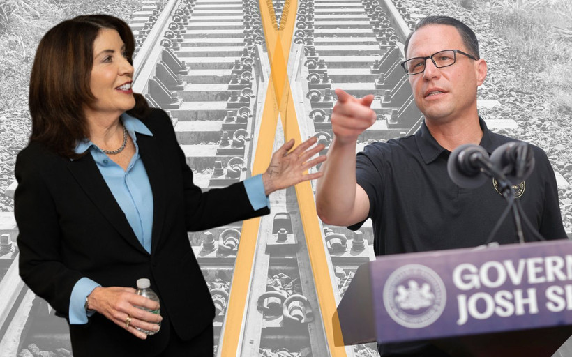 Governors Kathy Hochul and Josh Shapiro spliced together
