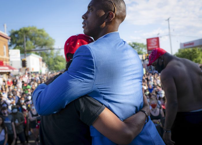 Demonstrators grieve at George Floyd Square on June 5, 2020. Floyd’s death sparked worldwide protest against racism and police brutality.