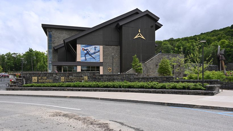 The main building of the Mt Van Hoevenberg Olympic Sports Complex near Lake Placid, NY.