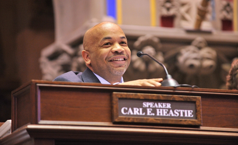 Assembly Speaker Carl Heastie at his desk in the state Capitol