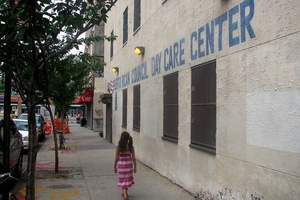 A child outside a day center