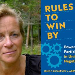 Headshot of Jane McAlevey, union, environmental and community organizer, scholar, author, political commentator. To the left of headshot is the cover of her new book.