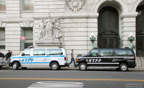 NYPD Vans in front of the New York County Surrogate's Court at 31 Chambers Street.