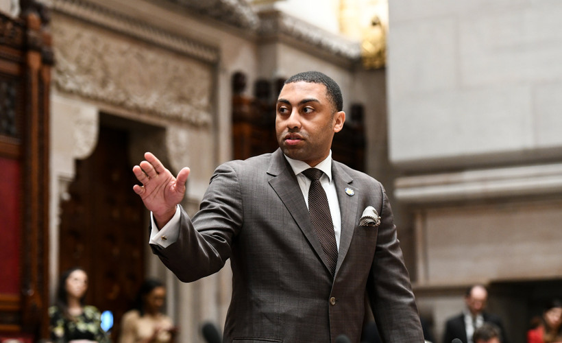 State Senator Jamaal Bailey is shown during a senate session at the NY State Capitol in 2019.