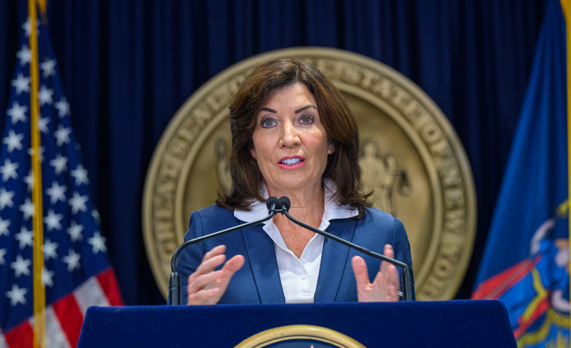 Hochul at a podium