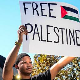 "Free Palestine" sign held up by young Black student