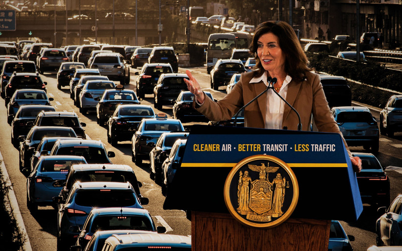 Kathy Hochul in front of traffic