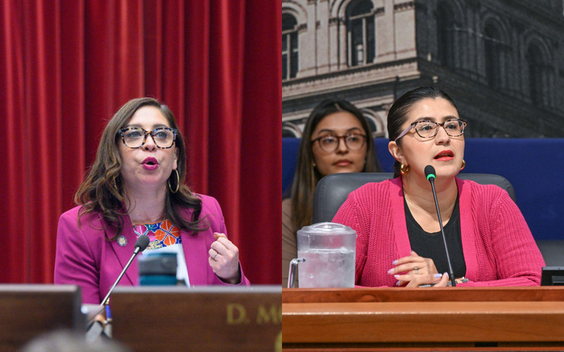 A split-screen image showing a photo of New York state Assemblymember Jessica González-Rojas speaking on the left and New York state Senator Jessica Ramos speaking on the right.