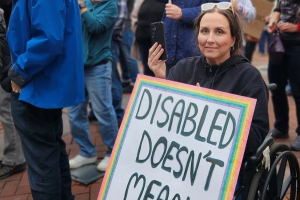 Robyn Hodgson at a rally in Lancaster, PA.