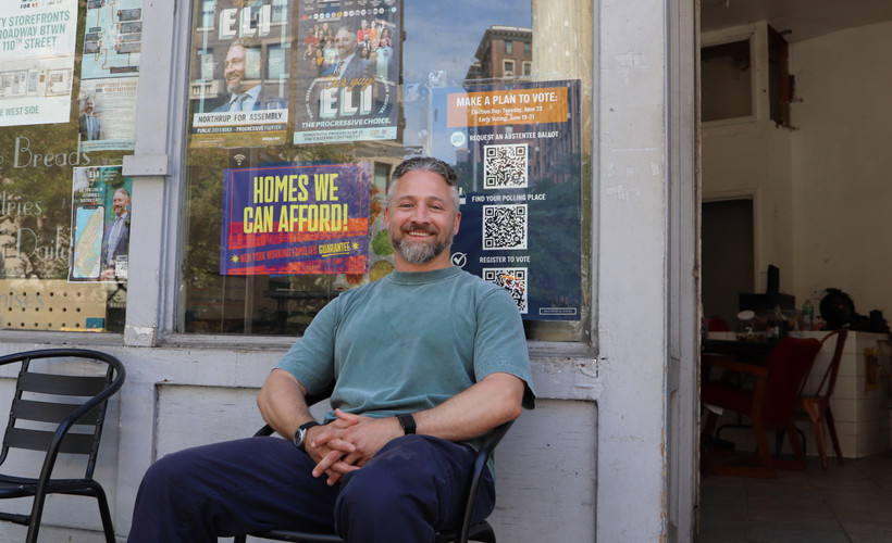 Eli Northrup outside his campaign office.