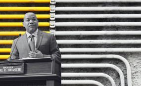 Carl Heastie in front of gas pipelines