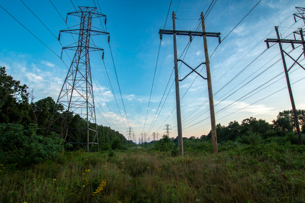 Morning scenic of a power line field in Suffolk County, Long Island, NY.