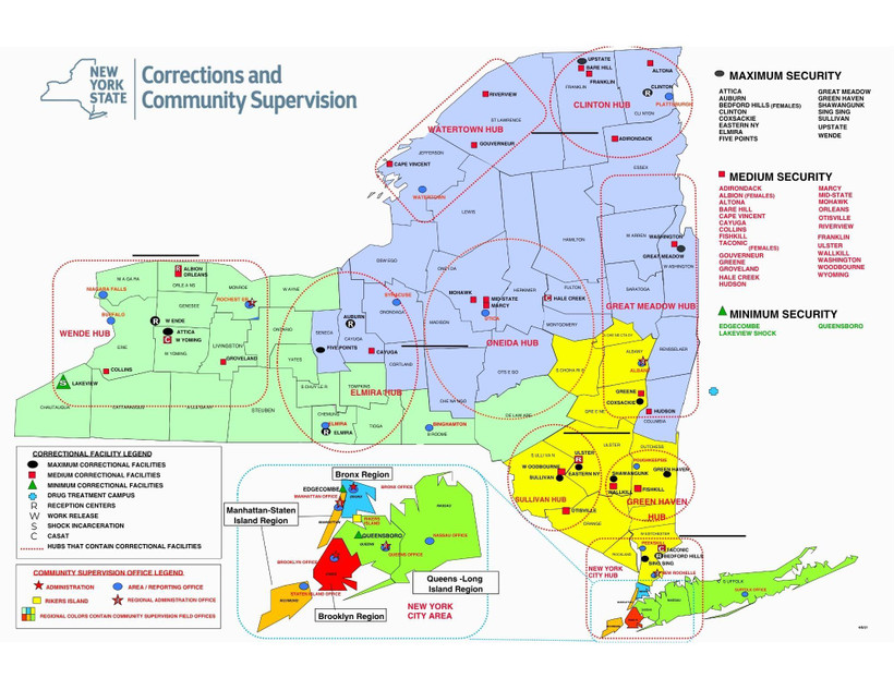 Map of prisons in New York