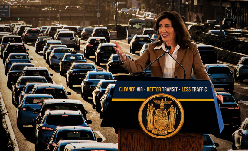 Kathy Hochul in front of traffic