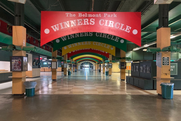 An empty Belmont Park Winners Circle on May 4, 2023.