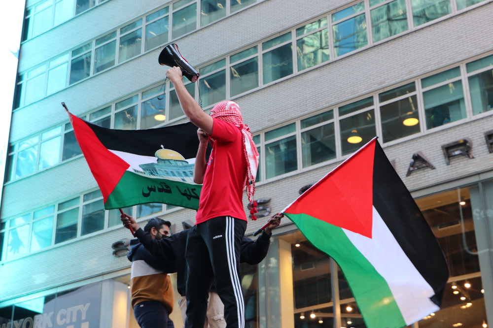 Protesters demonstrate in solidarity with Palestine in New York City on October 13, 2023.
