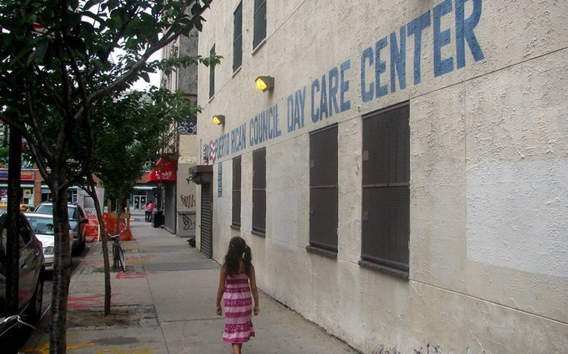 A child outside a day center