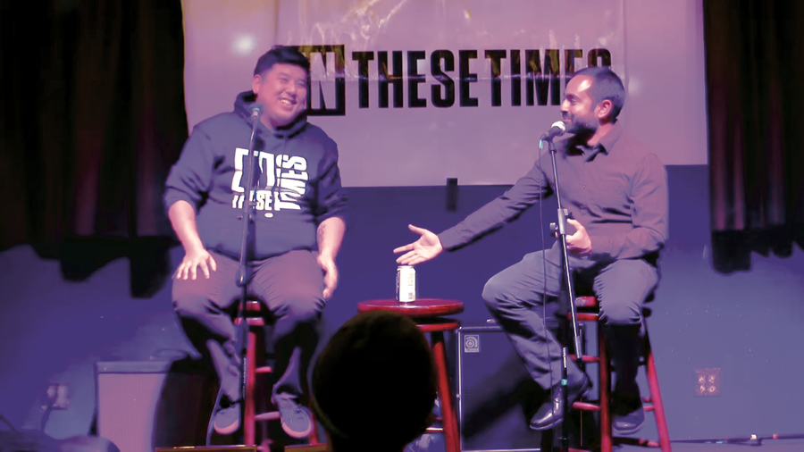 Bhaskar Sunkara, Founding Editor of Jacobin and President of the Nation, and Alex Han, Executive Director of In These Times, in conversation on Wednesday, May 3, 2023 at Starr Bar, Brooklyn, NY.