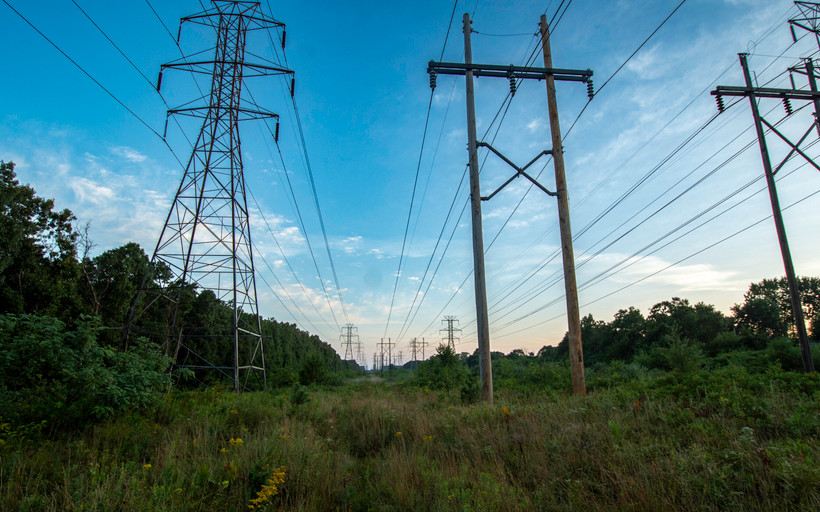 Morning scenic of a power line field in Suffolk County, Long Island, NY.